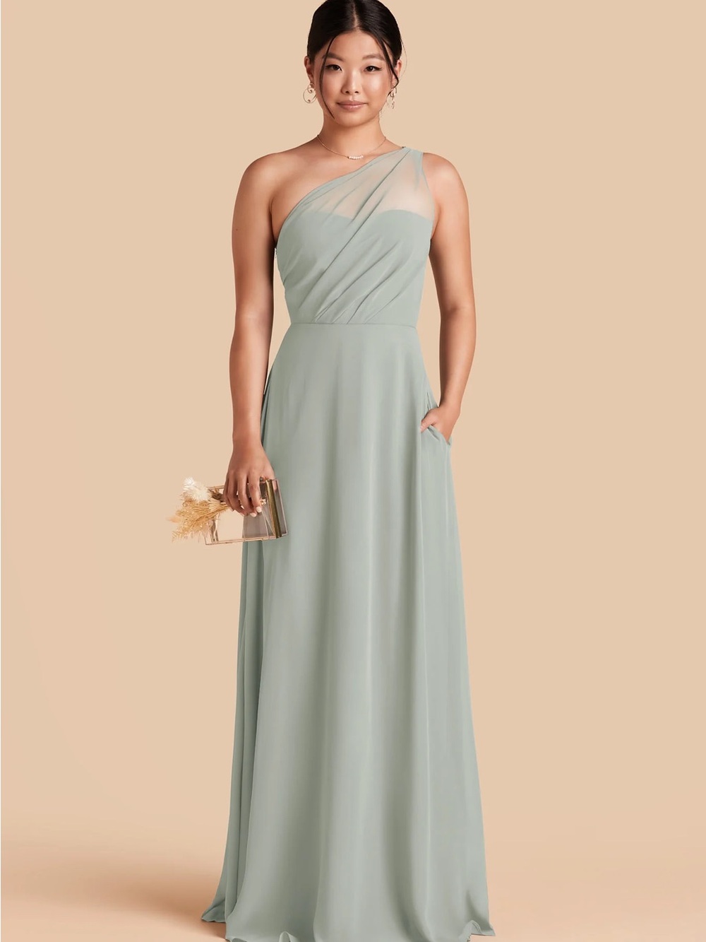 Birdy Grey One Shoulder Gown Large Sage Green